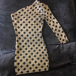 One Shoulder Black & Gold Dress by Symphony | S